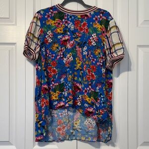 Zara Blue Floral Mixed-Print Short Sleeve Top